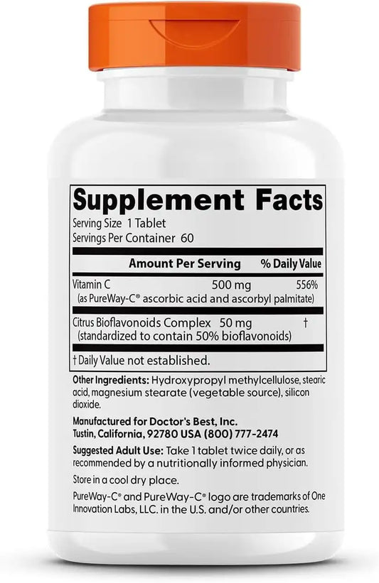 Doctor's Best Vitamin C 500mg with Bioflavonoids, Gluten Free, 60 Tablets