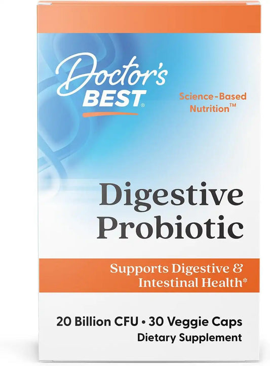 Doctor's BEST Digestive Probiotic Capsules for Women & Men, 30 Veg Caps