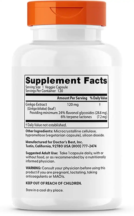 Doctor's Best Extra Strength Ginkgo Biloba 120 mg, 120 Veg Caps (2 Pack)