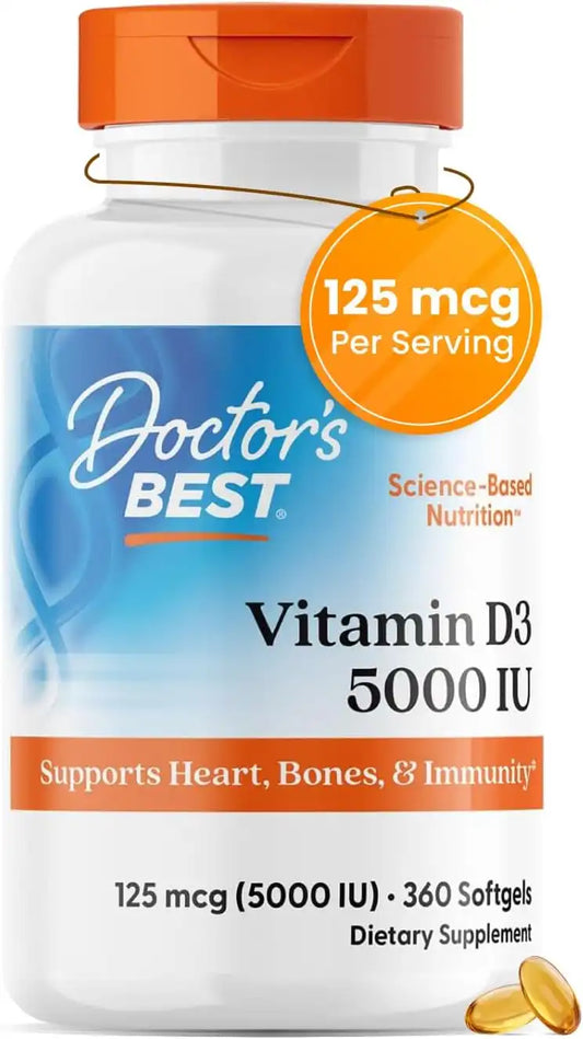 Doctor's BEST Vitamin D3 5000 IU Softgels for Men & Women, 360 Softgels