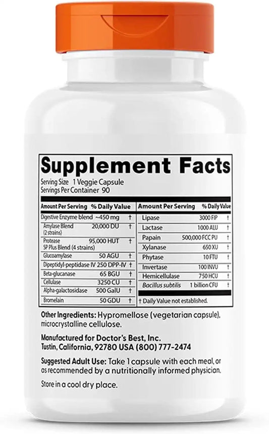 Doctor's Best Digestive Enzymes Supplement, Digestion, 90 Veg Caps (2 Pack)