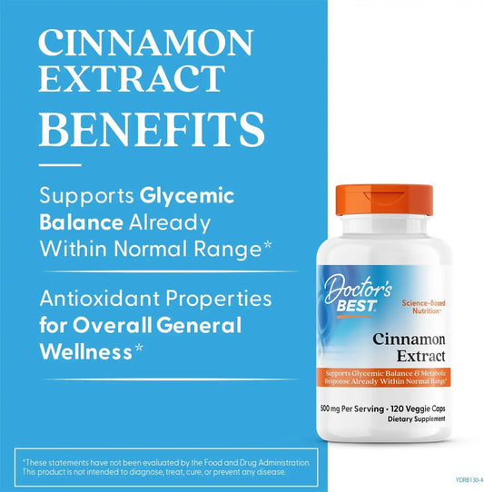 Doctor's Best Cinnamon Bark Extract Capsules, Gluten Free, 120 Veg Caps