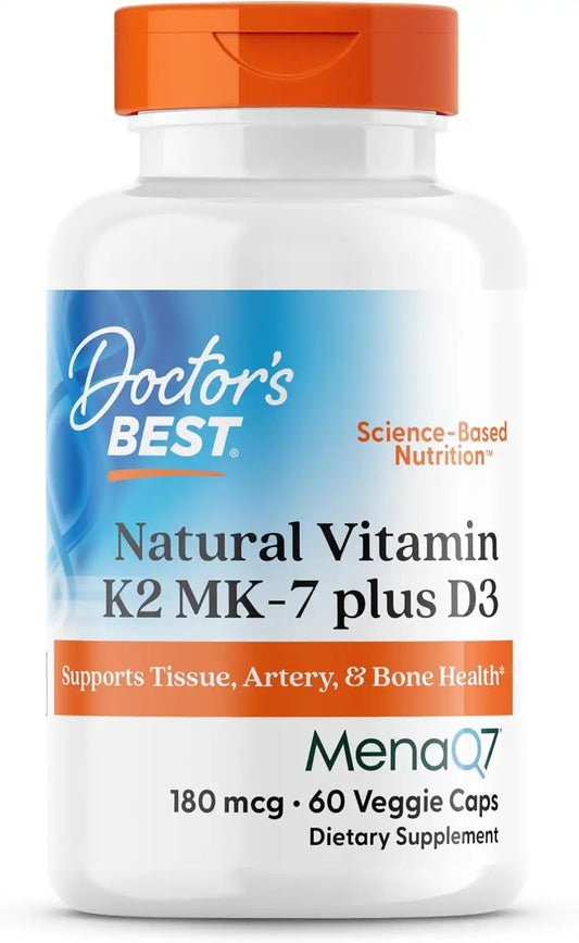 Doctor's Best Natural Vitamin K2 MK-7 Plus D3, Non-GMO, 60 Veg Caps
