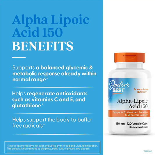 Doctor's Best Alpha Lipoic Acid Supplement 150mg, for Men & Women, 120 Caps