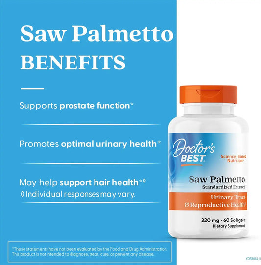 Doctor's BEST Saw Palmetto Extract Supplement, Non GMO, 60 Ct Softgels