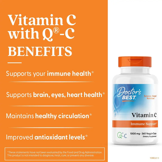 Doctor's Best Vitamin C 1000mg Supplement, for Men & Women, 360 Veg Caps