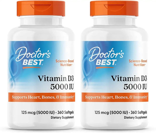 Doctor's BEST Vitamin D3 5000 IU Softgels, VIT D 3, 360 Softgels (2 Pack)