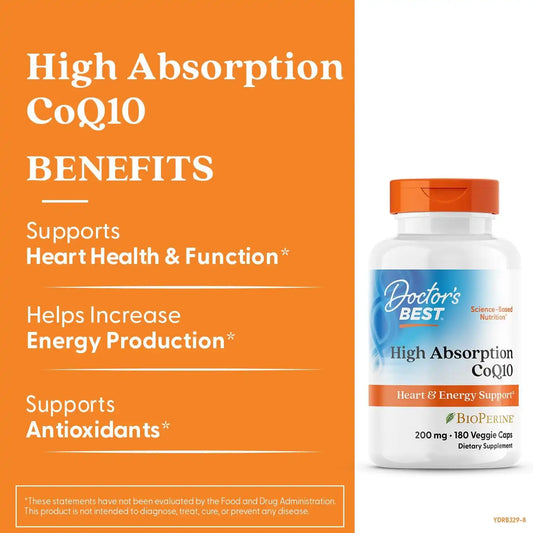 Doctor's BEST High Absorption CoQ10 200mg with BioPerine, 180 Veg Capsules