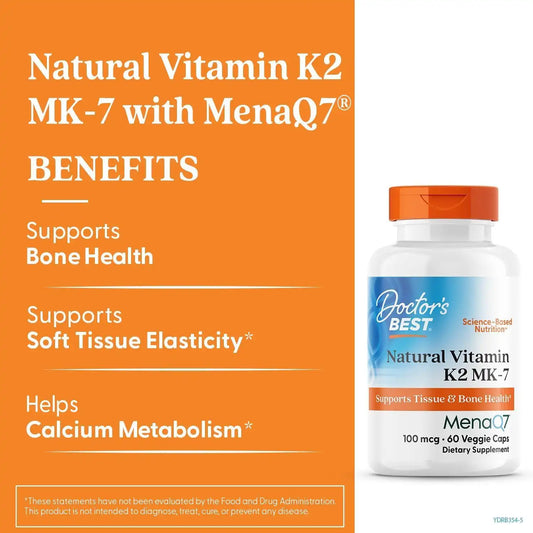 Doctor's BEST Natural Vitamin K2 MK7 Supplement, Non GMO, 60 Veg Caps