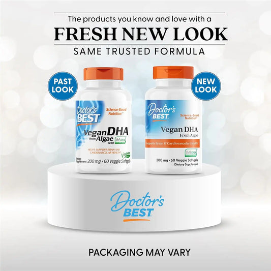 Doctors Best Vegan DHA from Algae, Non-GMO, 60 Veggie Softgels
