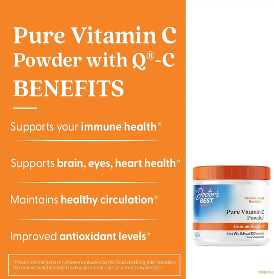Doctor's Best Pure Vitamin C Powder (as Q-C Ascorbic Acid), Non-GMO, 8.8 oz