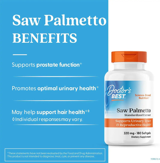 Doctor's Best Saw Palmetto Extract Supplement, Non GMO, 180 Ct Softgels