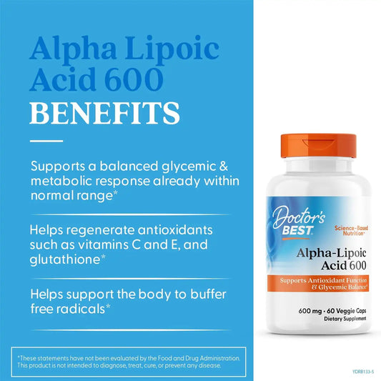 Doctor's Best Alpha Lipoic Acid Supplement 600mg, Non GMO, 60 Veg Capsules