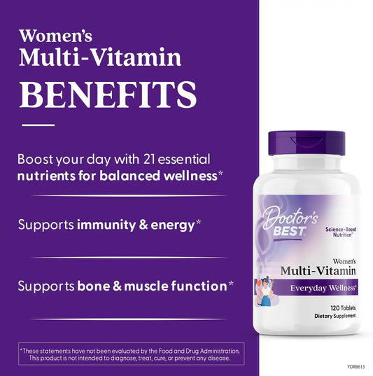 Doctor's Best Women's Multi-Vitamin, Everyday Wellness, Supports Immunity, Energy, Bone & Muscle Function, Non-GMO, Gluten Free, 120 Tablets