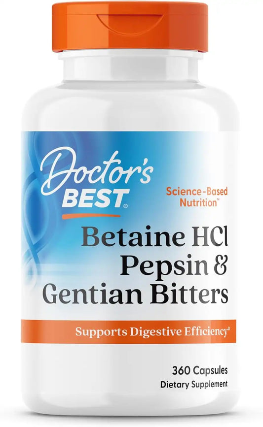 Doctor's Best Betaine HCl Pepsin & Gentian Bitters Supplement, 360 Capsules