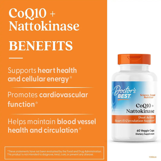Doctor's Best CoQ10 100 mg + Nattokinase 2,000 FU, Vegan, 60 Veg Capsules