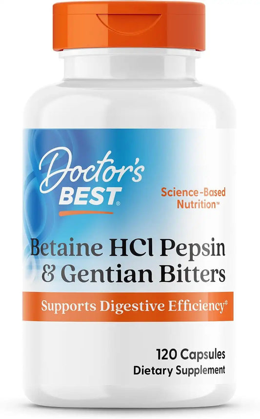 Doctor's Best Betaine HCl Pepsin & Gentian Bitters Supplement, 120 Capsules