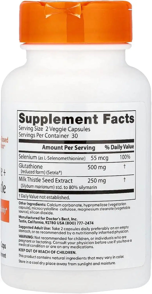 Doctor's BEST Glutathione + Milk Thistle Supplement, Non-GMO, 60 Veg Caps
