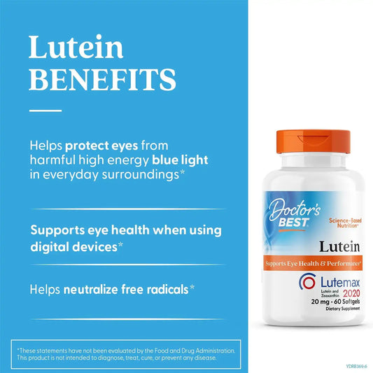 Doctor's BEST Lutein Supplement 20mg with Zeaxanthin, 60 Softgels