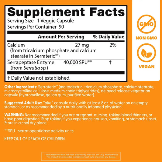 Doctor's BEST Serrapeptase Supplement for Men & Women, 90 Veg Caps