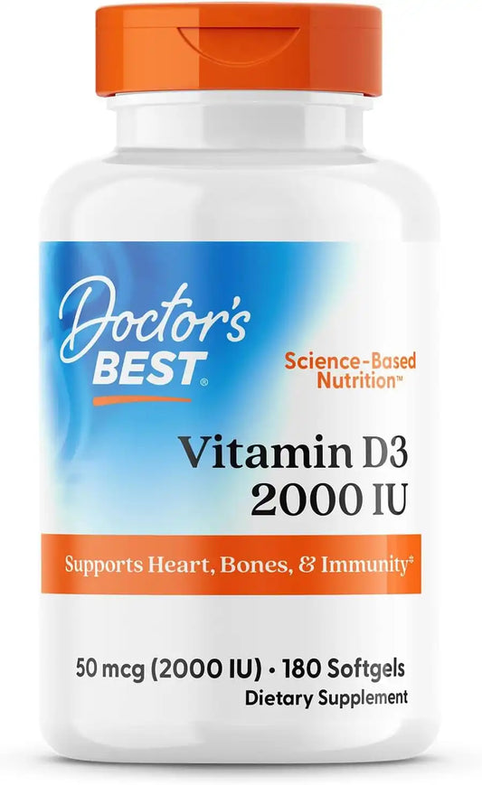 Doctor's Best Vitamin D3 2000 IU Softgels, for Men & Women, 180 Softgels