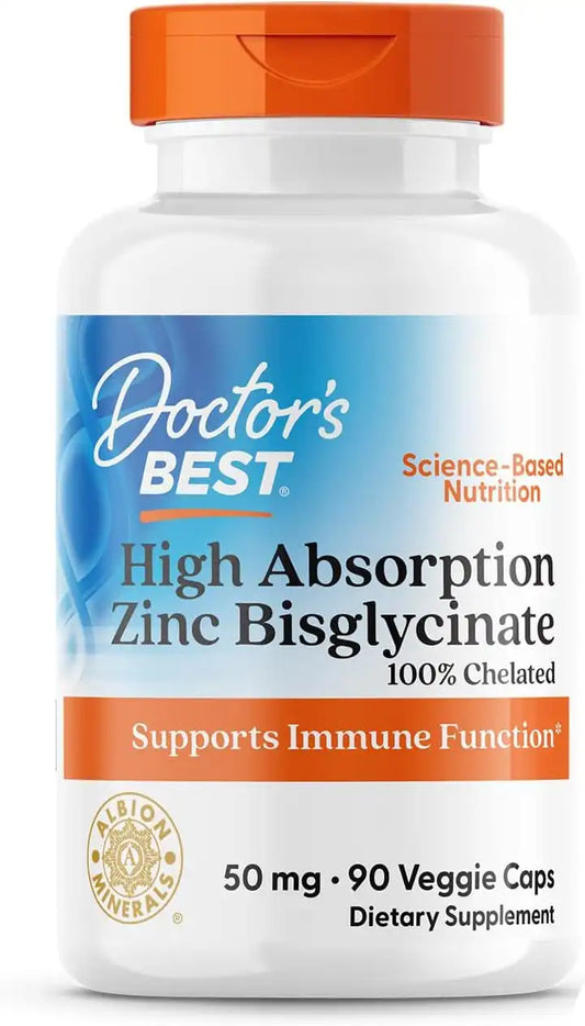 Doctor's Best Zinc Bisglycinate Supplement 50 mg, Vegan, 90 Veg Caps