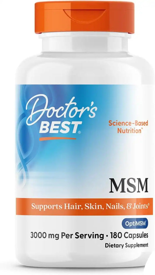 Doctor's Best MSM Supplement Capsules, for Men & Women, Skin, 180 Caps