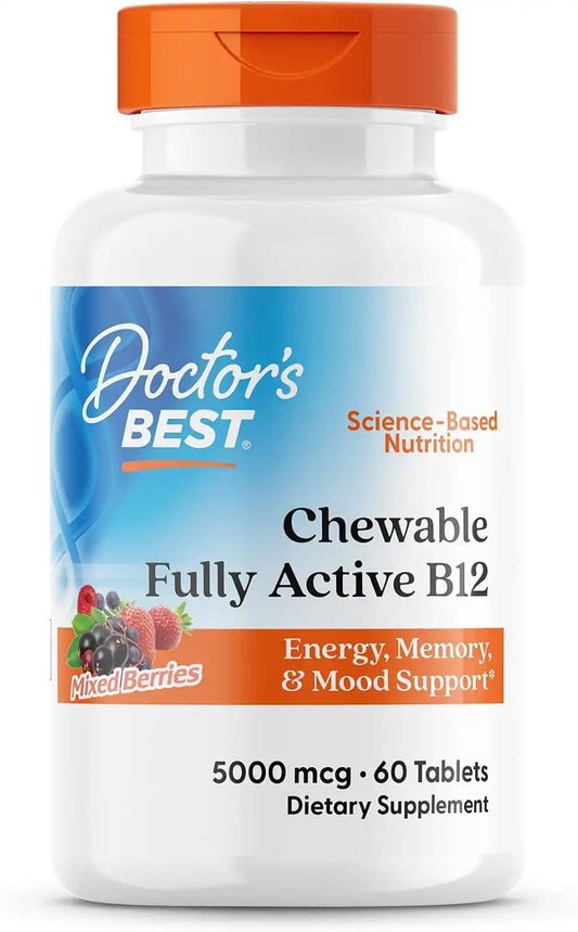 Doctor's Best Vitamin B12 Methylcobalamin, Mixed Berries Flavor, 60 Tablets