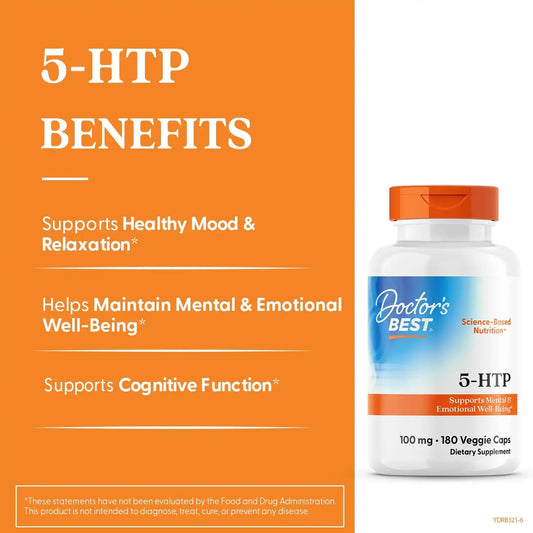 Doctors Best 5-HTP 100mg Capsules, Non-GMO, Gluten Free, 180 Veg Caps
