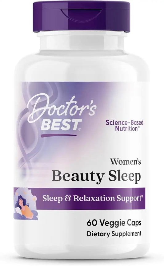 Doctors Best Womens Beauty Sleep with Magnesium, Theanine, Melatonin, Sleep & Relaxation Support, Non-GMO, Gluten Free, Soy Free, Vegan 60 Veggie Caps