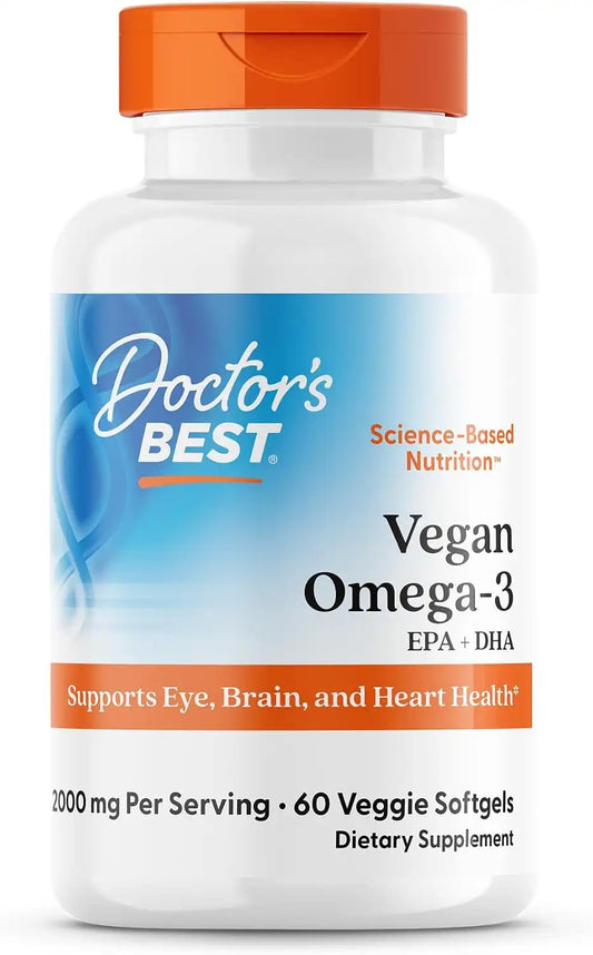 Doctors Best Vegan Omega-3 EPA + DHA from Algae, 60 Veggie Softgels