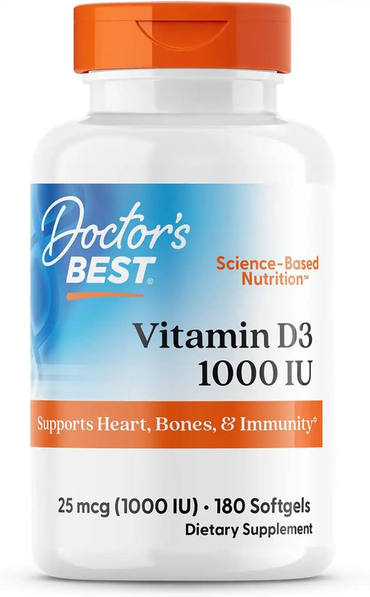 Doctor's Best Vitamin D3 1000 IU Softgels for Men & Women, 180 Softgels