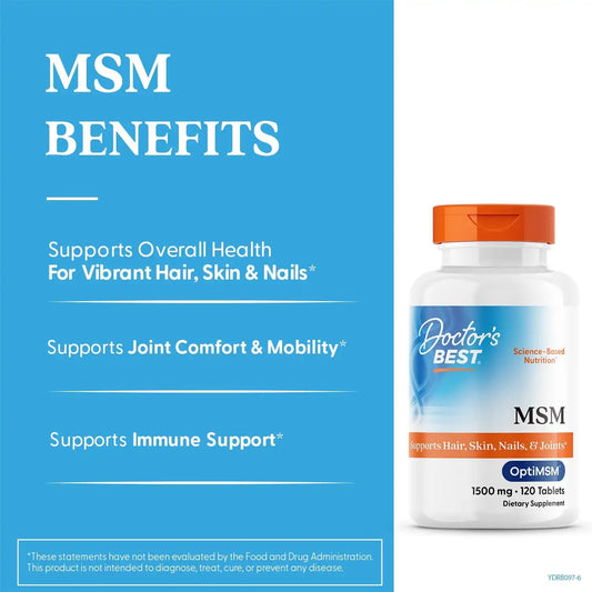 Doctor's BEST MSM Supplement 1500mg for Men & Women, Skin, 120 Tablets