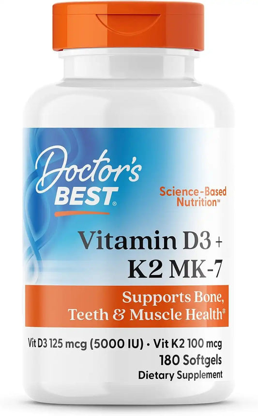 Doctor's BEST Vitamin D3 and K2 Supplement for Men & Women - 180 Softgels