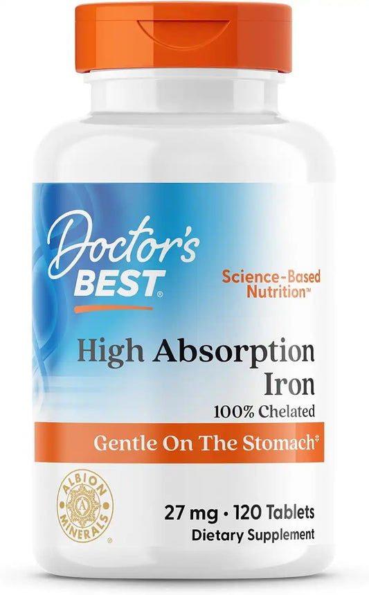 Doctor's Best Chelated Iron Supplement with Ferrochel, 27 mg, 120 Tablets