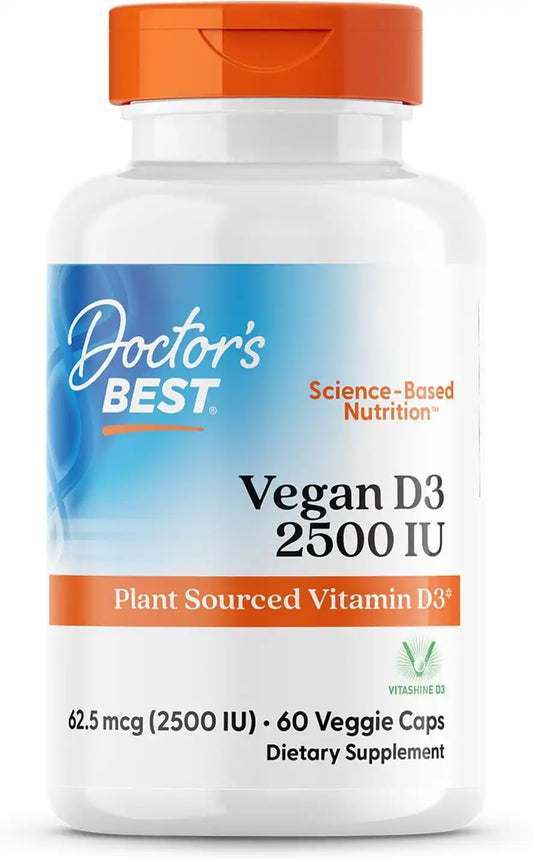 Doctor's BEST Vegan Vitamin D3 2500 IU Veg Caps, 60 Veggie Capsules