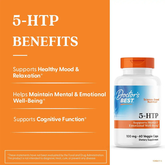 Doctors Best 5-HTP 100mg Capsules, Non-GMO, Gluten Free, 60 Veg Caps