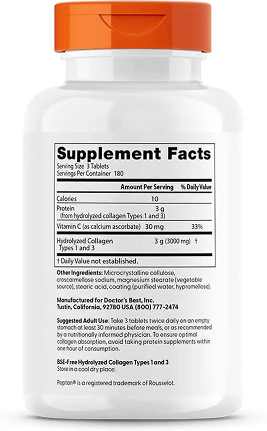 Doctor's BEST Collagen Peptides Types 1 and 3, Non GMO, 540 Tablets
