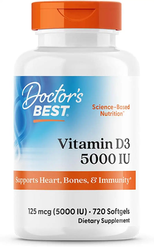 Doctor's Best Vitamin D3 5000 IU Softgels for Men & Women, 720 Softgels