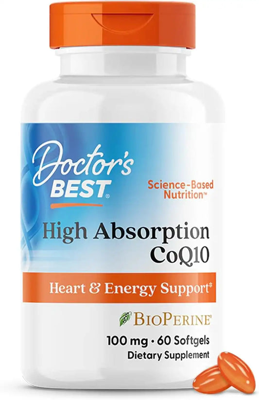 Doctor's Best High Absorption CoQ10 with BioPerine Supplement, 60 Softgels