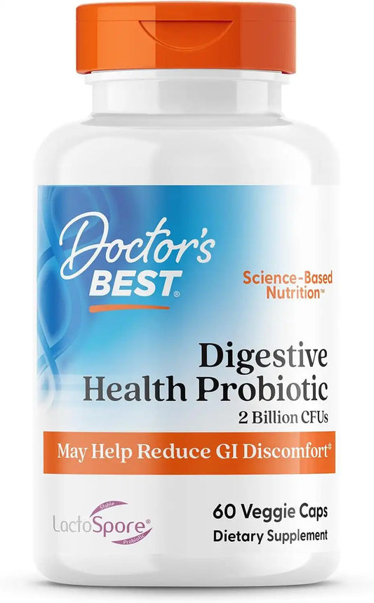 Doctor's BEST Digestive Health Probiotic, for Men & Women, 60 Veg Caps