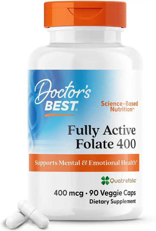 Doctor's BEST Folate Supplement 400 mcg, for Men & Women, 90 Veg Caps