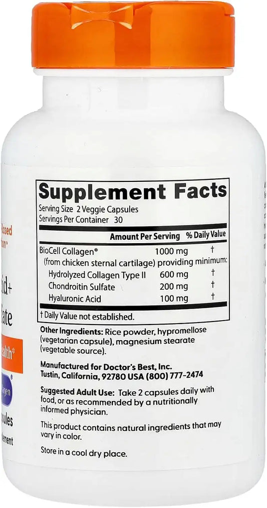 Doctor's Best Hyaluronic Acid with Chondroitin Sulfate, 60 Veg Caps