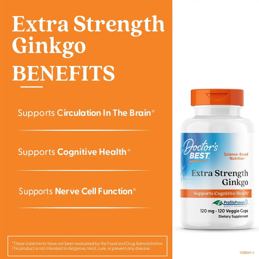 Doctor's Best Extra Strength Ginkgo Biloba Capsules 120 mg, 120 Veg Caps