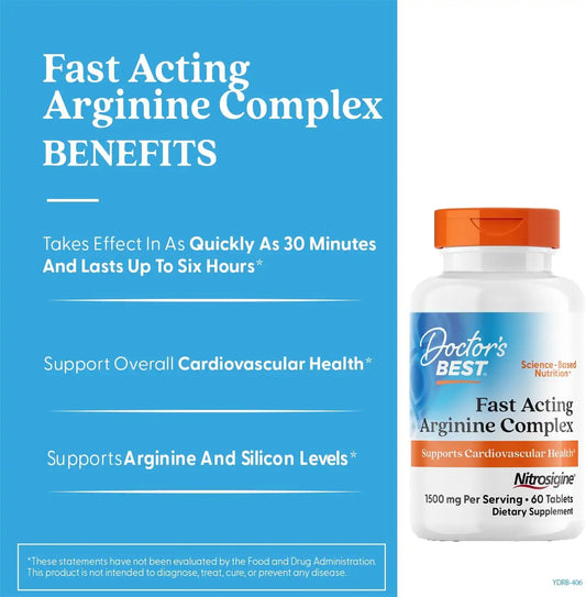 Doctor's Best Fast Acting Arginine Complex, 1500 mg Per Serving, 60 Tablets