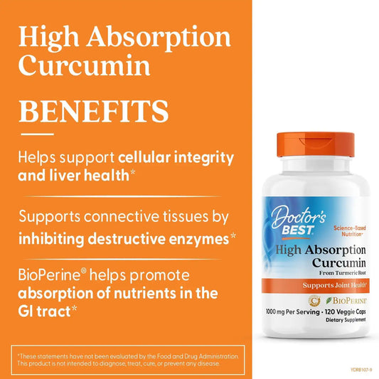 Doctor's Best Turmeric Curcumin Supplement 1000mg, 120 Veg Capsules