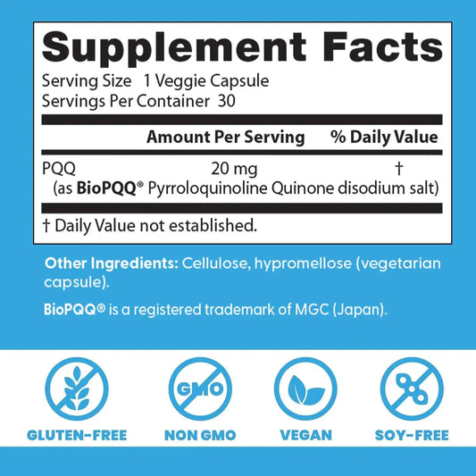 Doctor's Best PQQ with BioPQQ Supplement 20 mg, Gluten Free, 30 Veg Caps