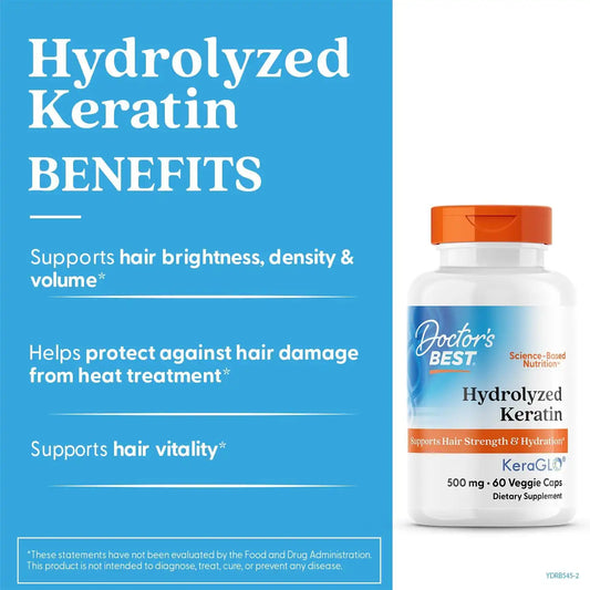 Doctor's BEST Hydrolyzed Keratin Supplement, for Women & Men, 60 Veg Caps