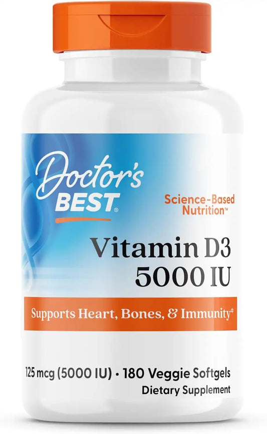 Doctor's BEST Vitamin D3 5000 IU Softgels, VIT D 3, 180 Veggie Softgels