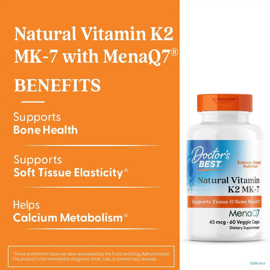 Doctor's BEST Natural Vitamin K2 MK7 Supplement, Non GMO, 60 Veg Caps